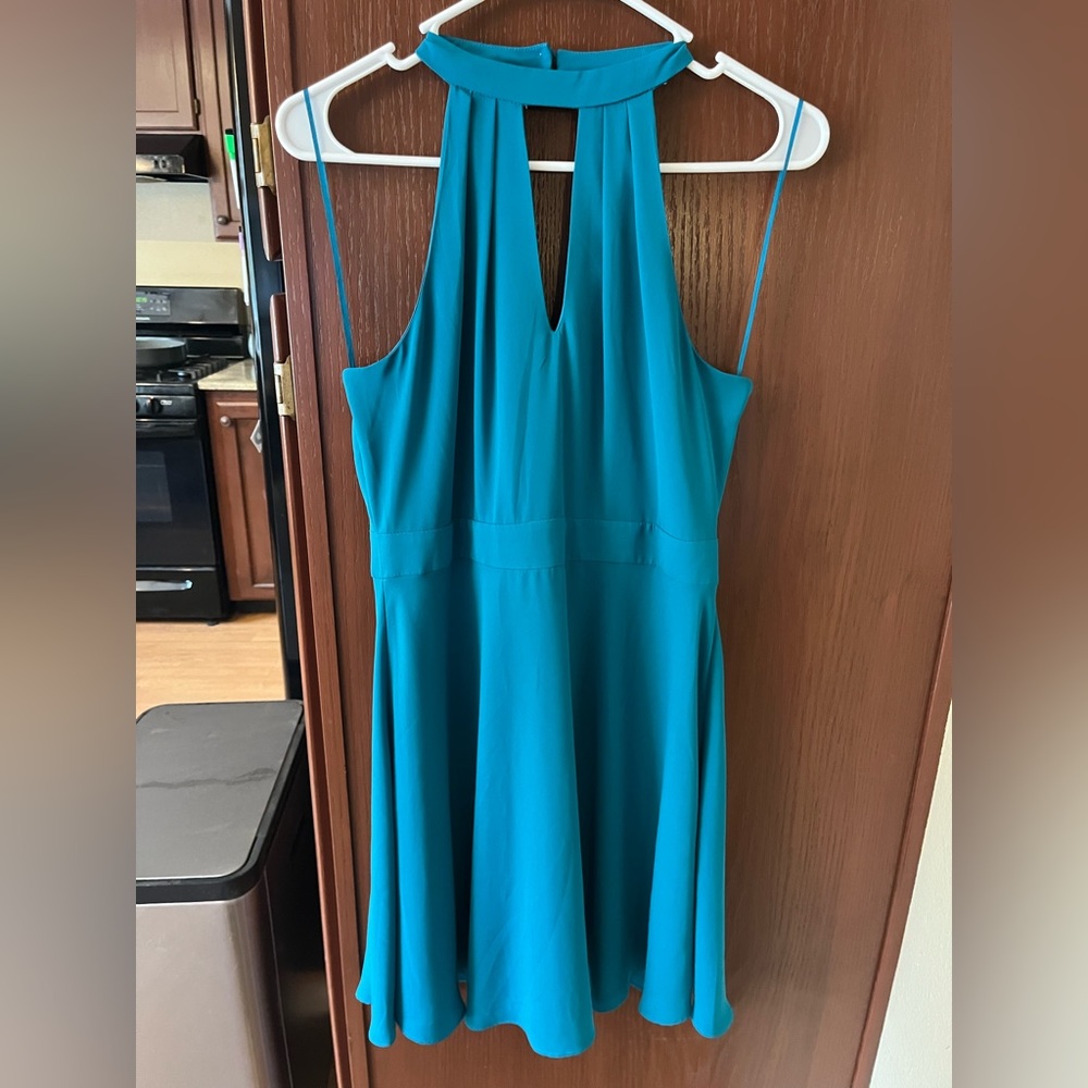 Blue Halter Peephole V Neck dress (wedding guest)